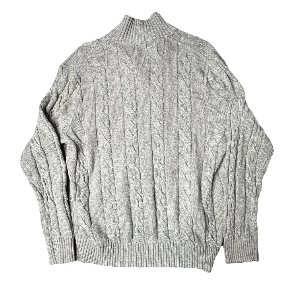 Polo Ralph Lauren Gray Cable-Knit Silk Cashmere Pullover Sweater Mens XL Quarter